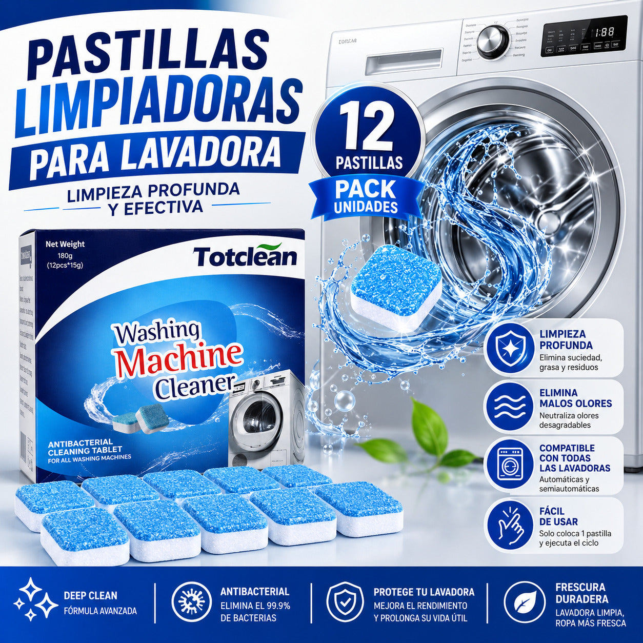 Pack 12 Pastillas Limpiadoras Lavadora / Deja tu Lavadora Como Nueva