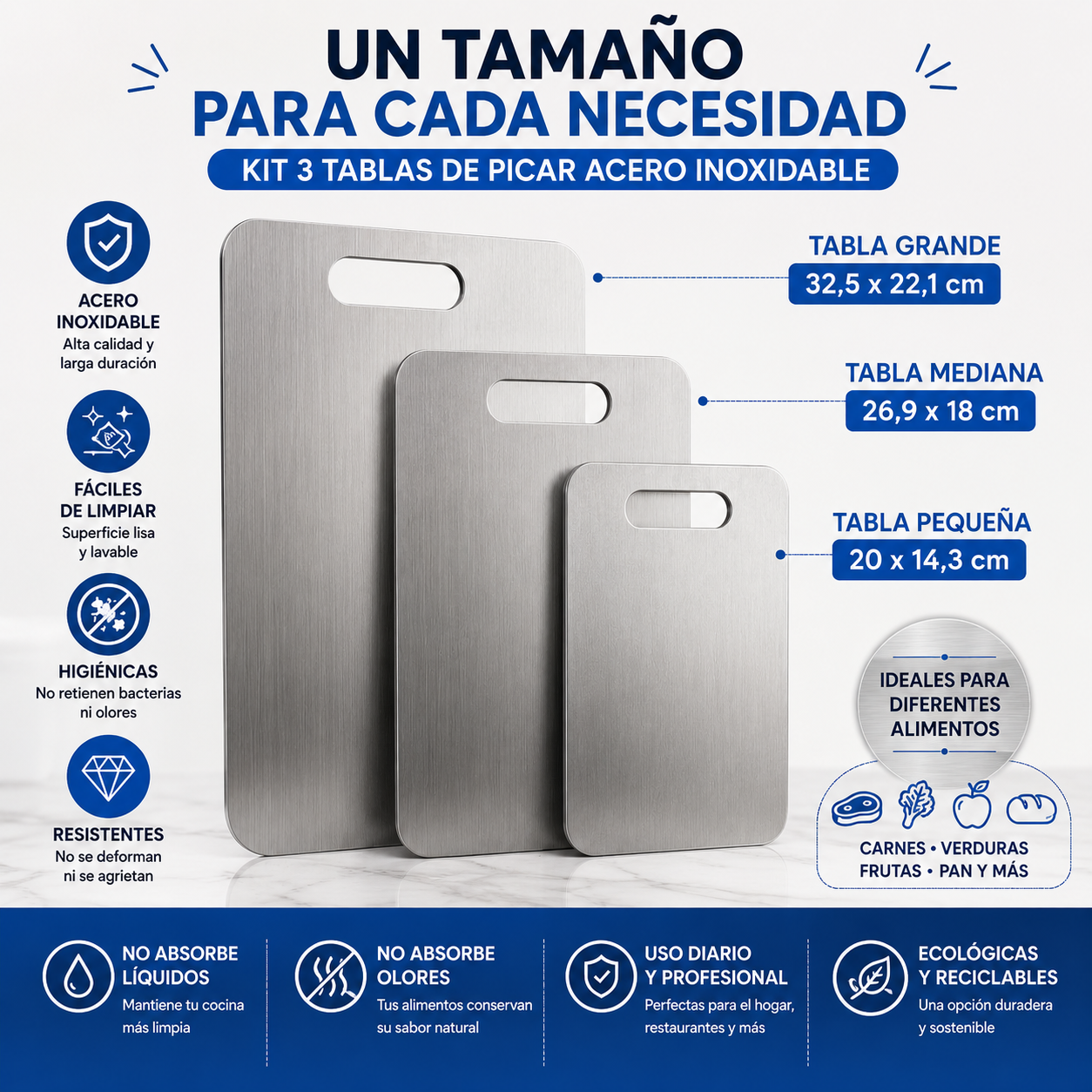 Set 3 Tablas De Picar Acero
