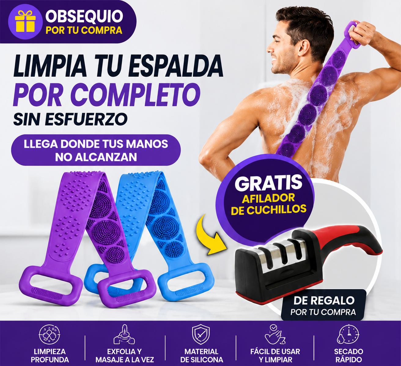 Cepillo corporal de silicona para ducha + Obsequio