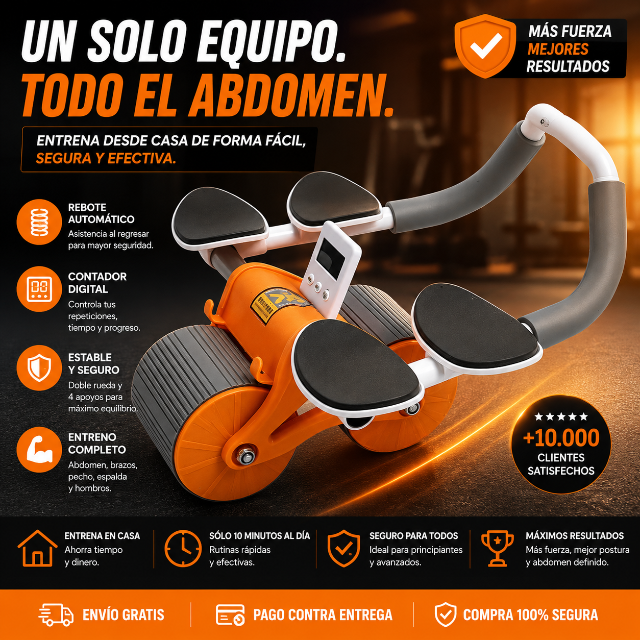 Rodillo Abdominal con Rebote Automático y Cronometro