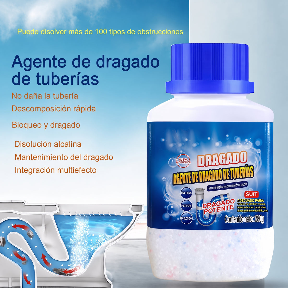 Destapador de Tuberías a Presión + Polvo Destapa Cañería Gratis