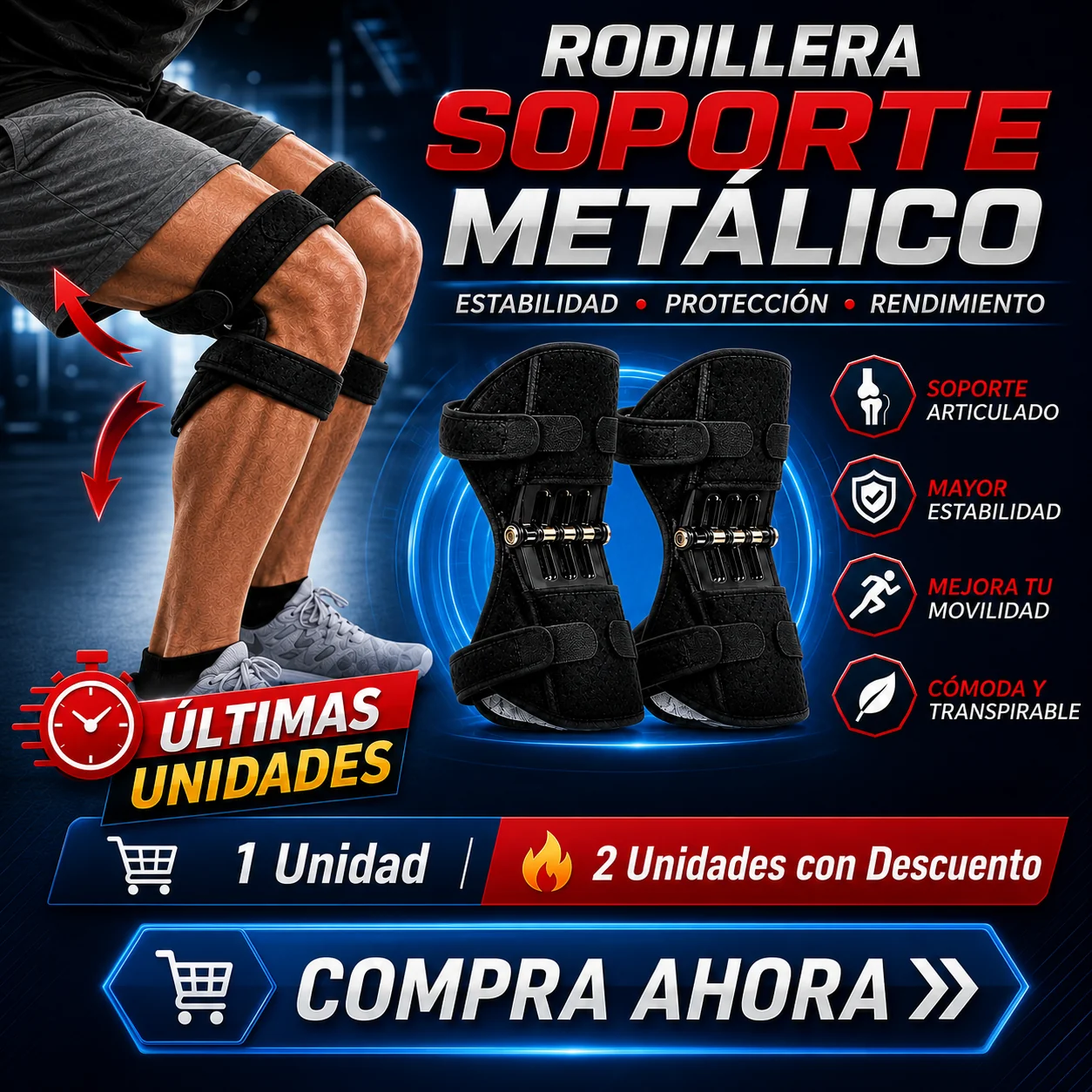 Rodilleras de Soporte Metálico  Más fuerza y mayor estabilidad